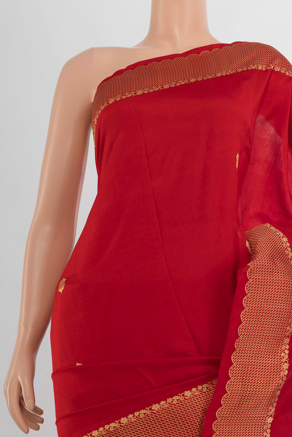 Border image of Pure Silk Red Banarasi Katan Saree with Zari Butta on the body and Silk Border. 