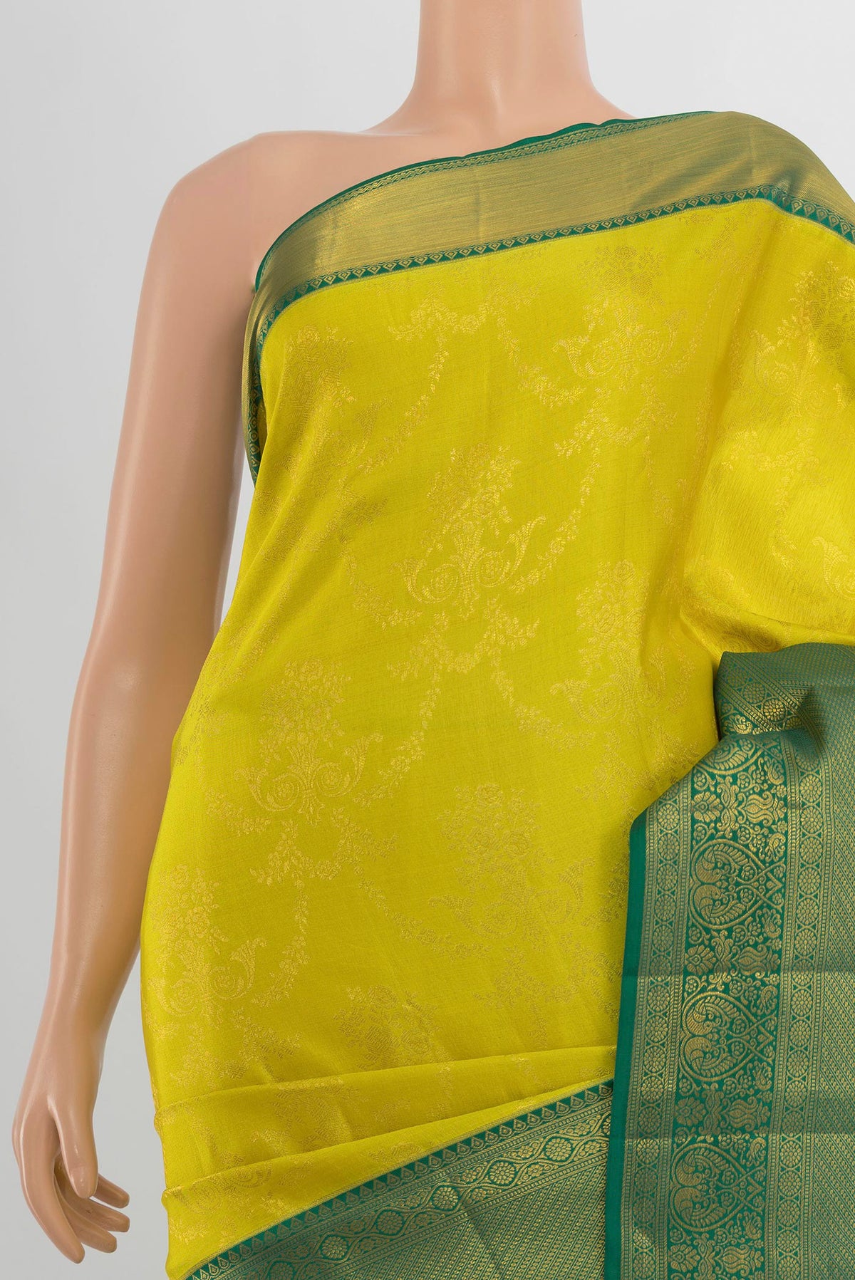 Border image of Pure Silk Light Green Kanjivaram Saree with Zari Butta on the body and Silk Border. 