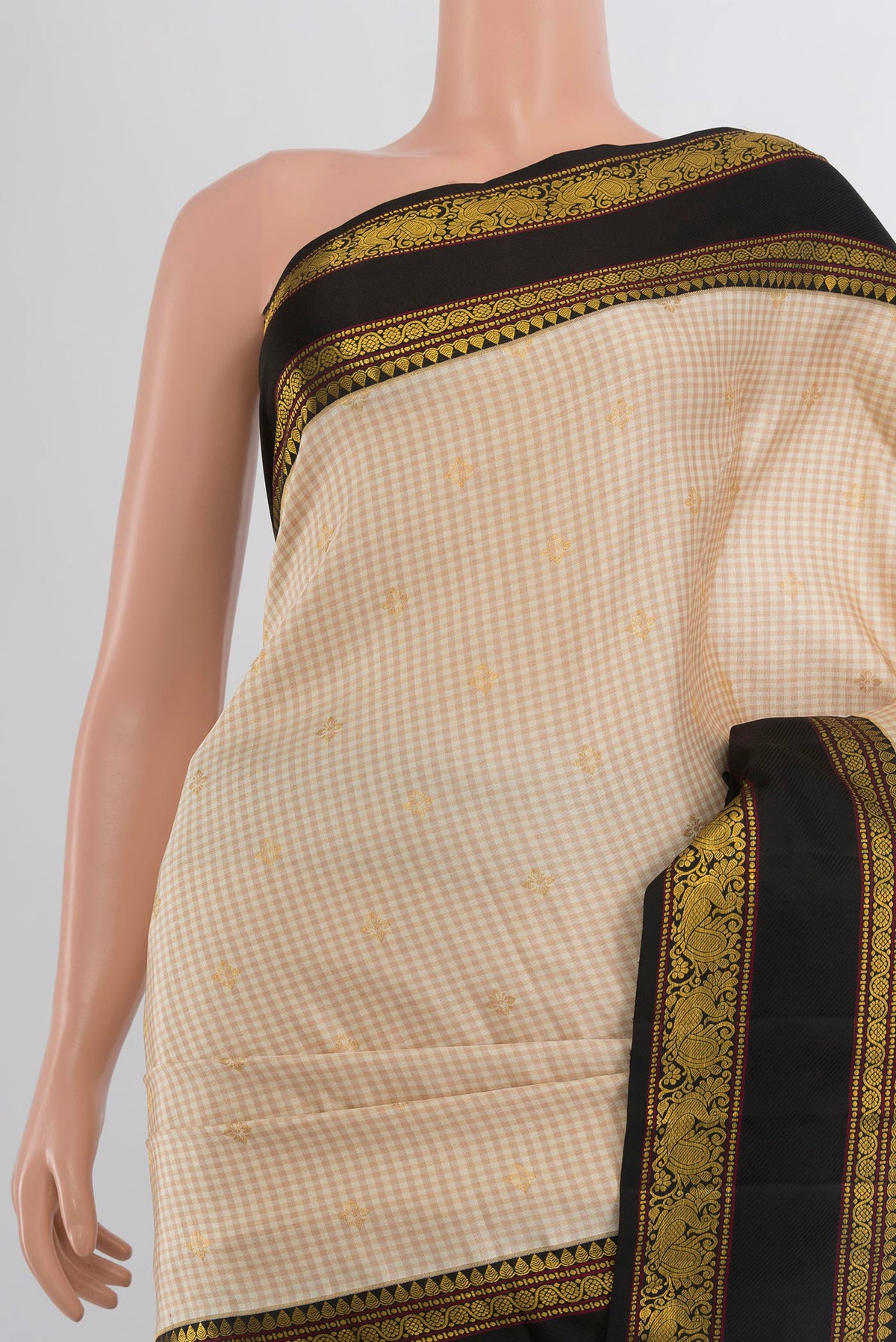Border image of Pure Silk Sandal Kanjivaram Saree with Zari Butta on the body and Silk Border. 
