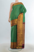 Pure Silk Multi Color Kanjivaram Saree with Checked design on the body and Silk Border.  displayed on a mannequin