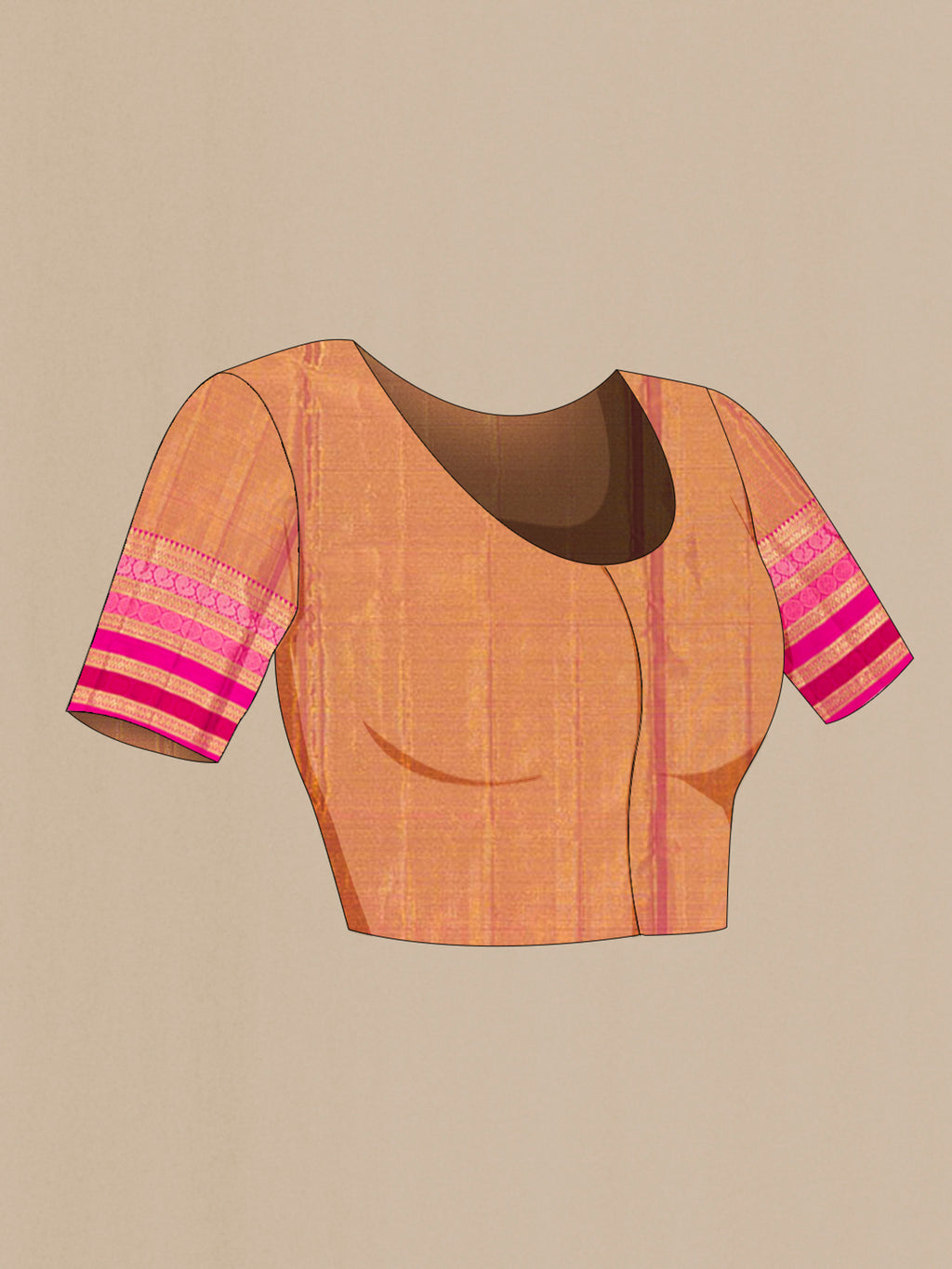 Close up image of the blouse of Golden Kanjivaram Tissue Saree with Zari Brocade on the body and Zari Border. 