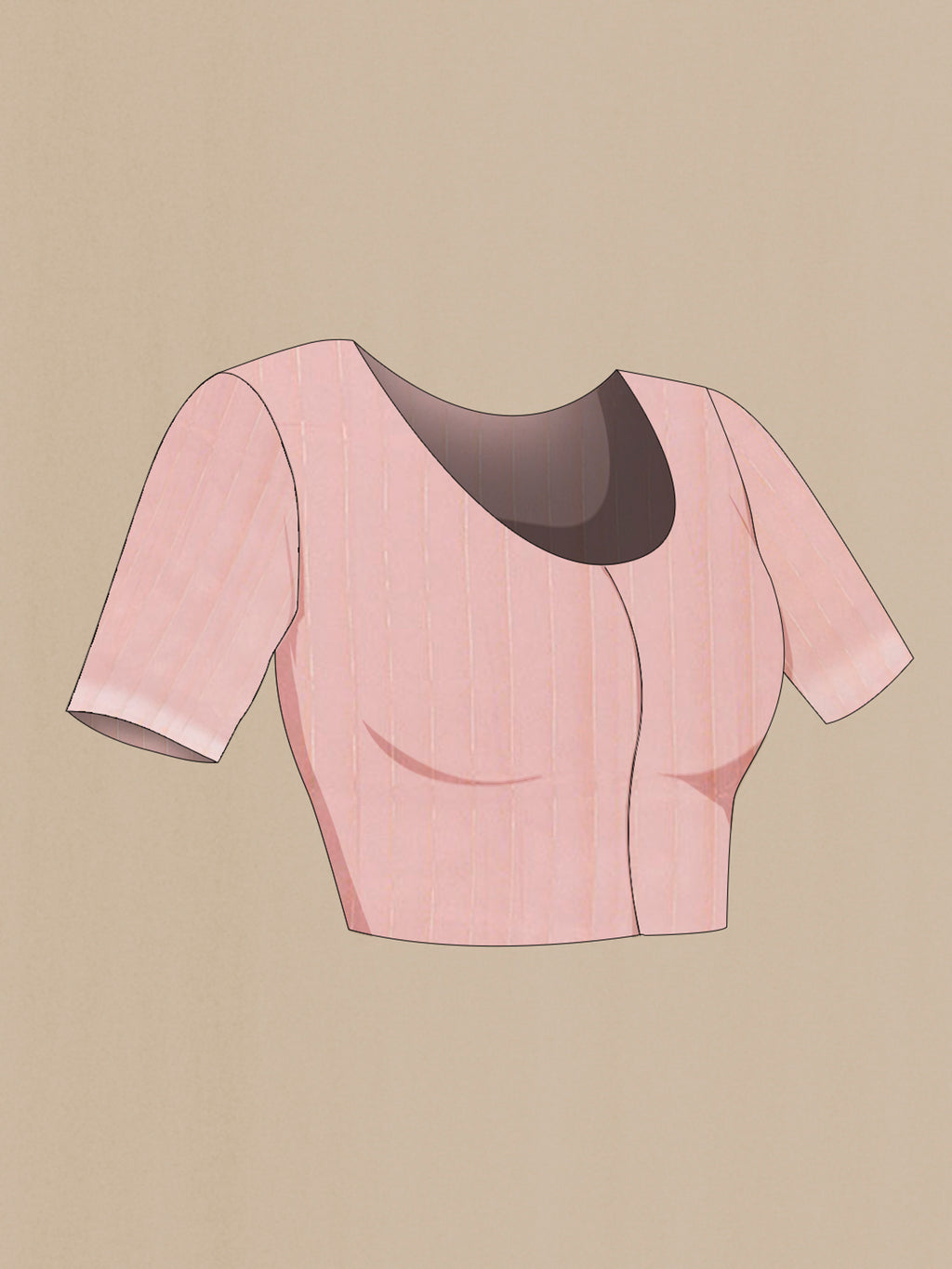 Close up image of the blouse of Pure Silk Peach Tussar Saree with Fancy on the body and Without Border. 