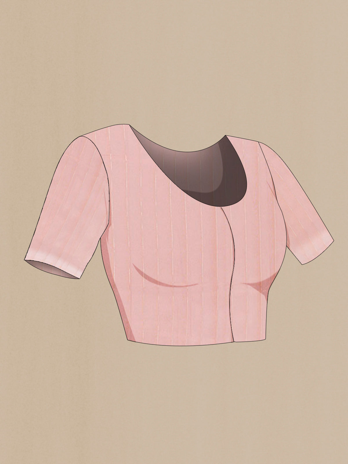 Close up image of the blouse of Pure Silk Peach Tussar Saree with Fancy on the body and Without Border. 