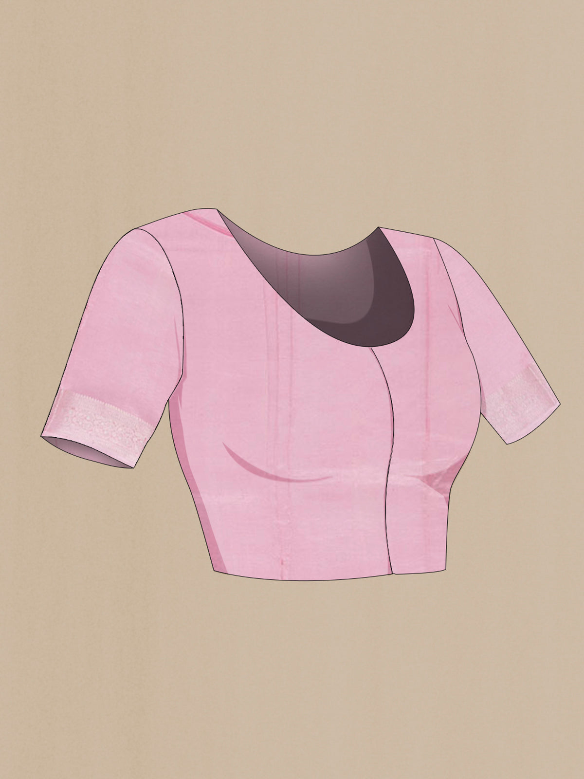 Close up image of the blouse of Pure Silk Rose pink Banarasi Raw Saree with Zari Butta on the body and Zari Border. 
