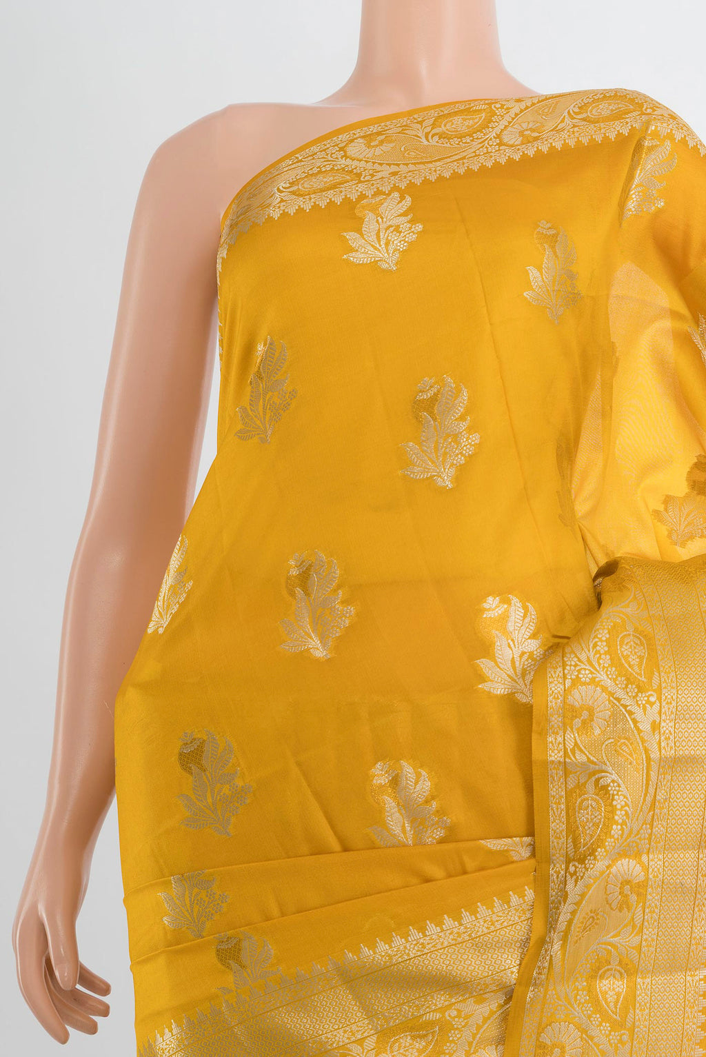 Border image of Pure Silk Mustard Banarasi Raw Saree with Zari Butta on the body and Silk Border. 