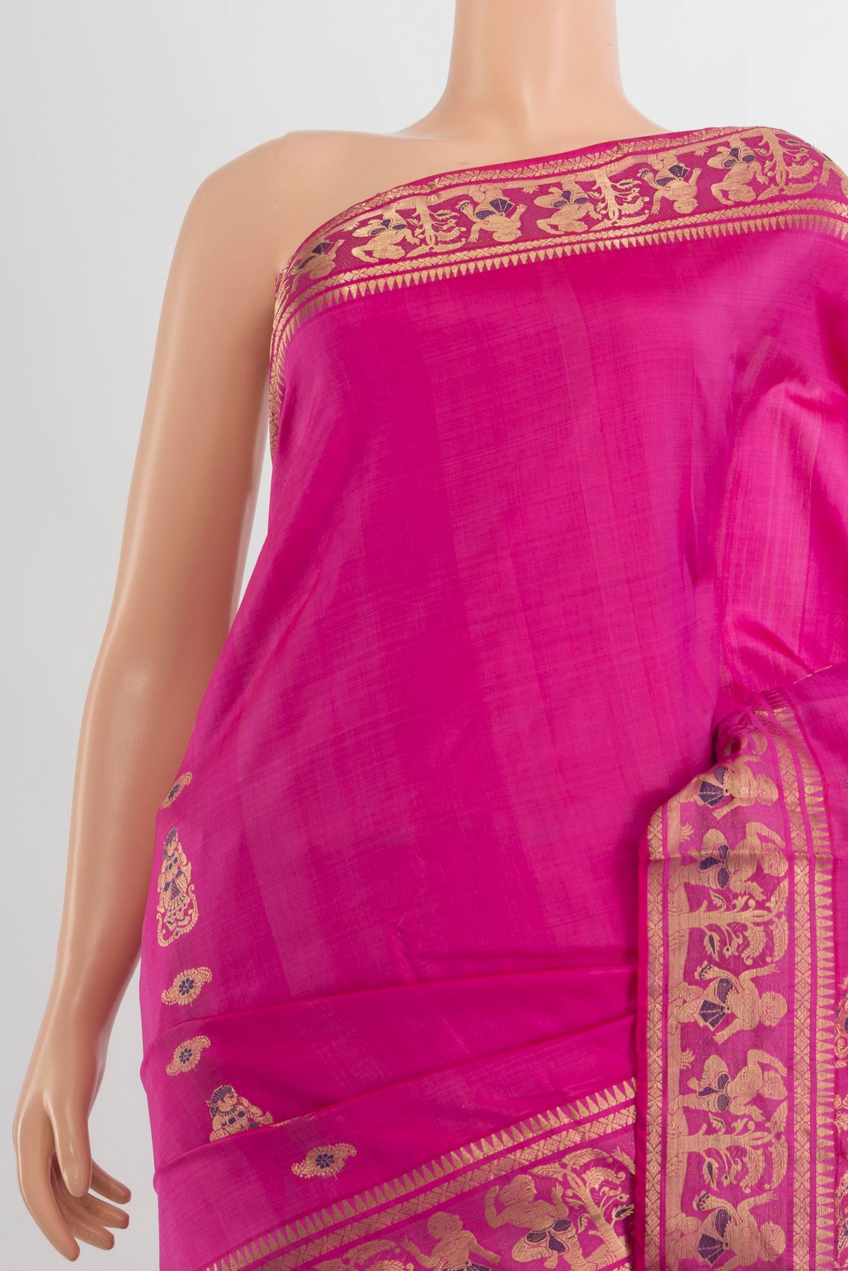 Border image of Pure Silk Rose pink Baluchari Saree with Thread Butta on the body and Silk Border. 