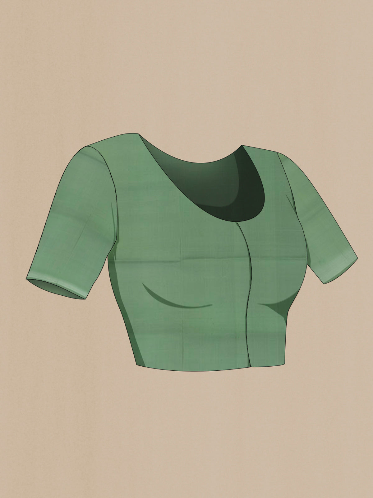 Close up image of the blouse of Pure Silk Green Banarasi Saree with Zari Brocade on the body and Zari Border. 