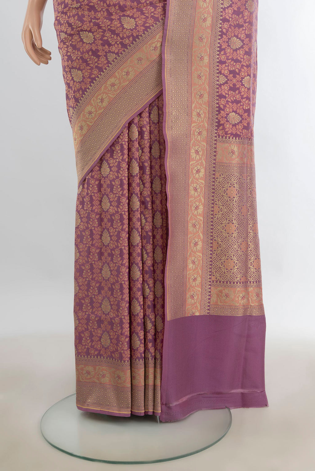 Pleats and pallu of Pure Silk Multi Color Banarasi Saree with Thread Butta on the body and Silk Border. 