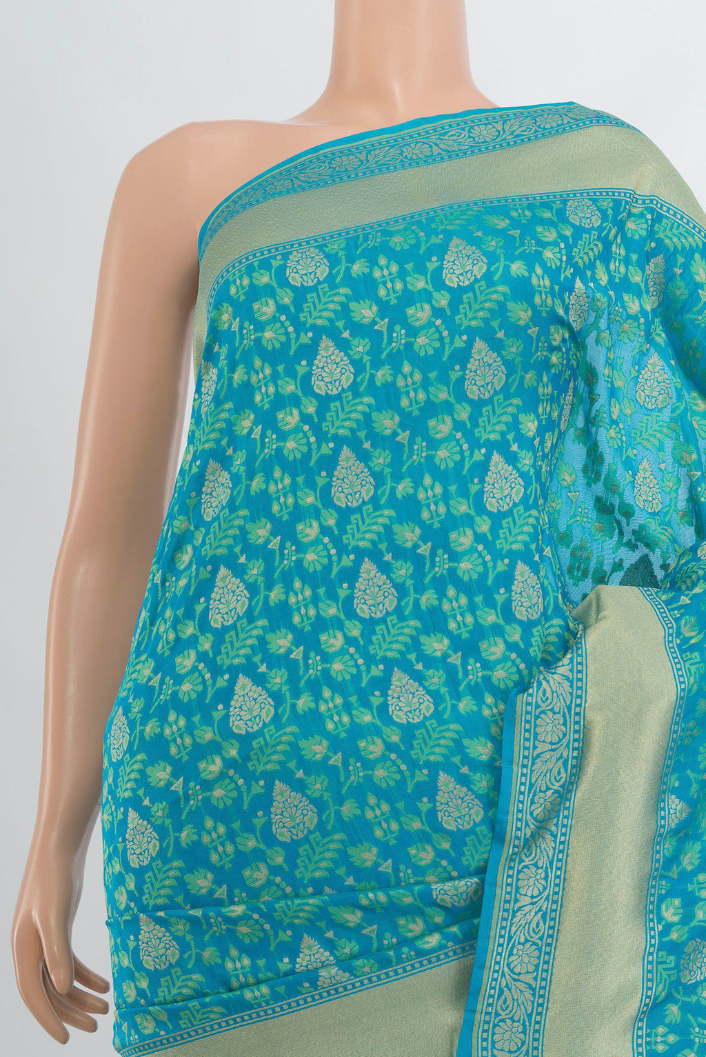 Border image of Pure Silk Light Blue Banarasi Saree with Zari Butta on the body and Silk Border. 