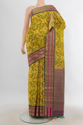 Pure Silk Multi Color Soft Saree with Ikat Print on the body and Zari Border.  displayed on a mannequin