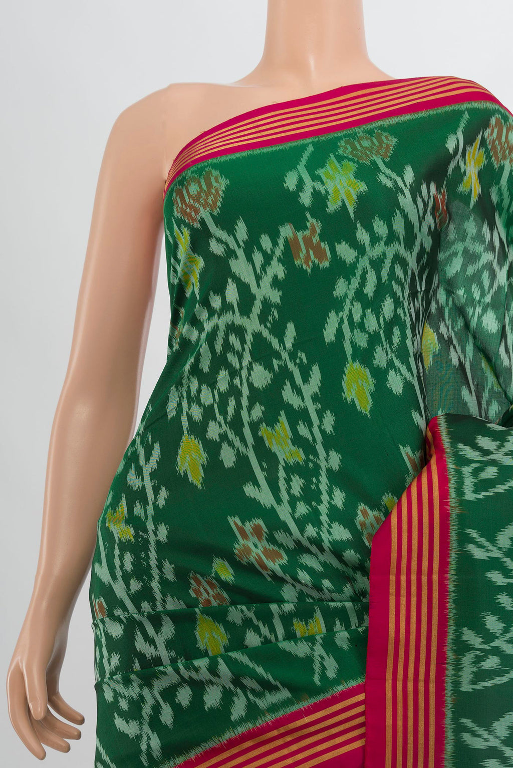 Border image of Pure Silk Multi Color Soft Saree with Ikat Print on the body and Silk Border. 