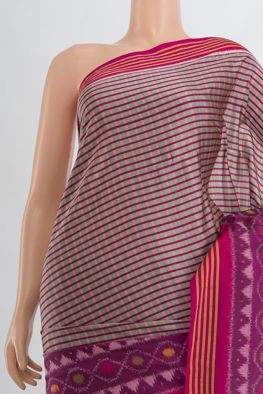Border image of Pure Silk Multi Color Soft Saree with Ikat Print on the body and Silk Border. 