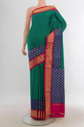 Pure Silk Sea Green Pochampally Saree with Checked design on the body and Zari Border.  displayed on a mannequin