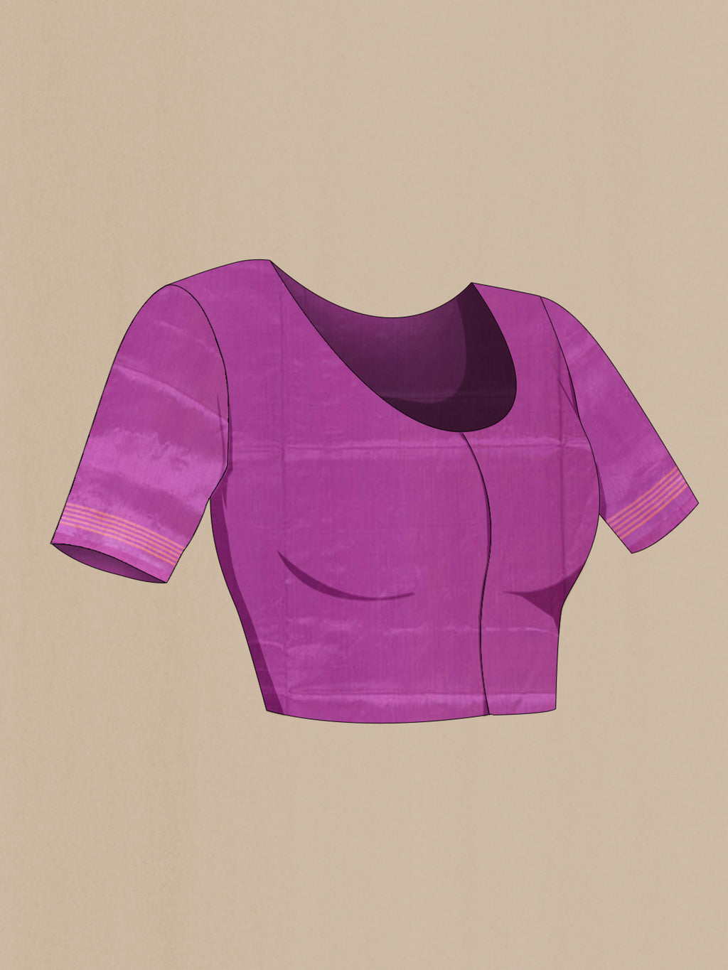 Close up image of the blouse of Pure Silk Lavender Pochampally Saree with Pure Ikat on the body and Plain Border. 