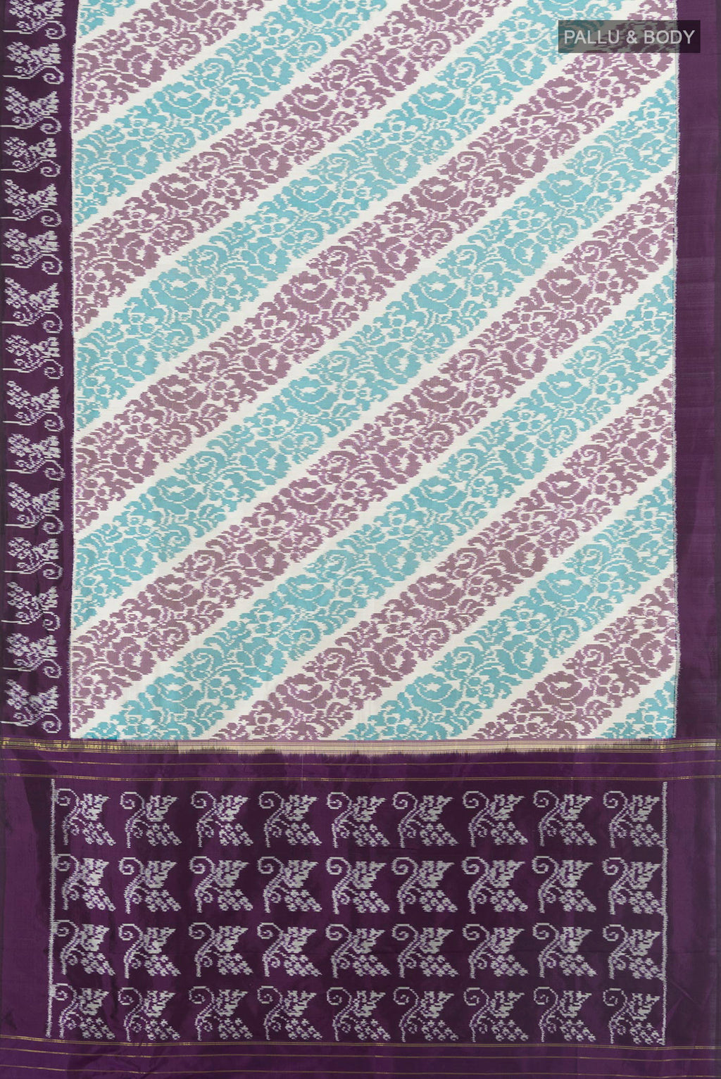 Flat view of Pure Silk Multi Color Pochampally Saree with Pure Ikat on the body and Plain Border. 