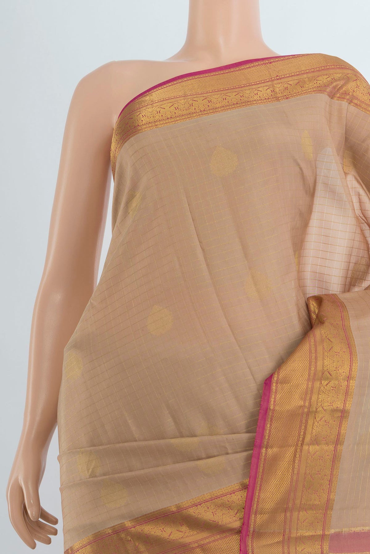 Border image of Pure Silk Sandal Kanjivaram Saree with Zari Butta on the body and Silk Border. 