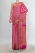 Pure Silk Rose pink Kanchipuram Saree with Checked design on the body and Zari Border.  displayed on a mannequin