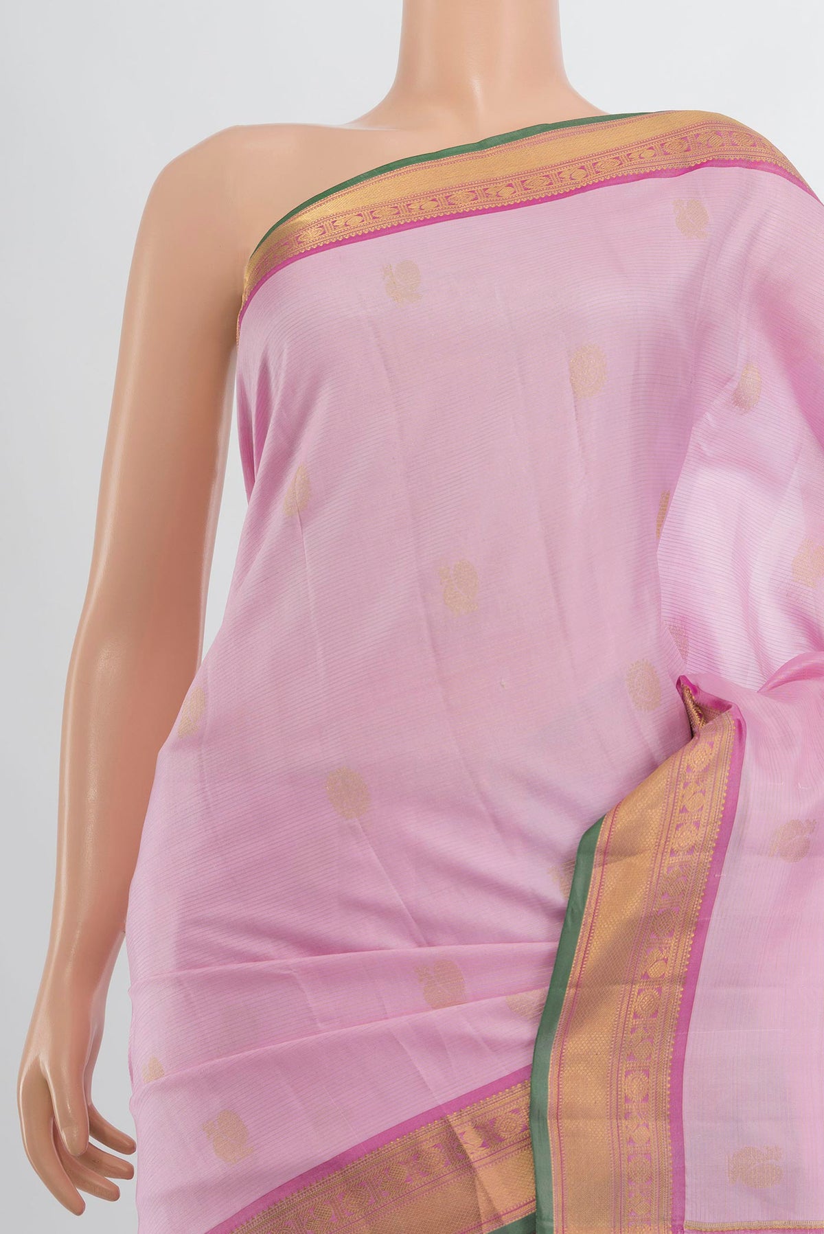 Border image of Pure Silk Rose Gold Kanchipuram Saree with Zari Butta on the body and Silk Border. 