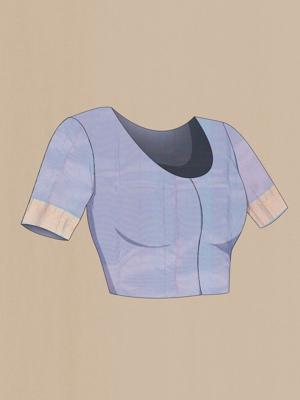Close up image of the blouse of Pure Silk Peach Kanchipuram Saree with Checked design on the body and Zari Border. 