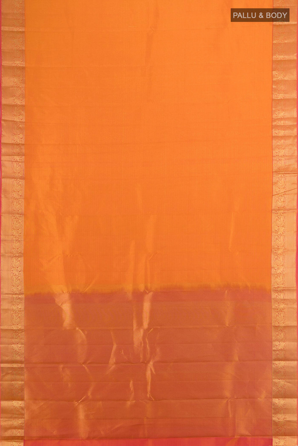 Flat view of Pure Silk Rust Kanchipuram Saree with Checked design on the body and Silk Border. 