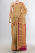 Pure Silk Sandal Kanchipuram Saree with Zari Butta on the body and Zari Border.  displayed on a mannequin