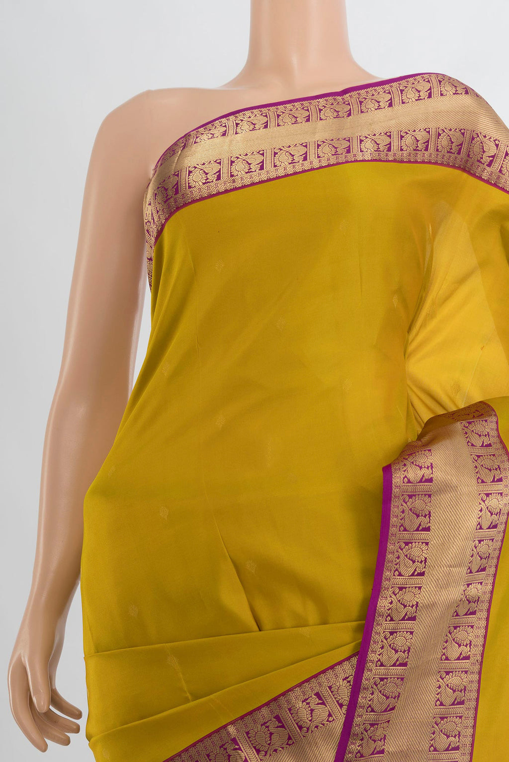 Border image of Pure Silk Mustard Kanjivaram Saree with Zari Butta on the body and Silk Border. 