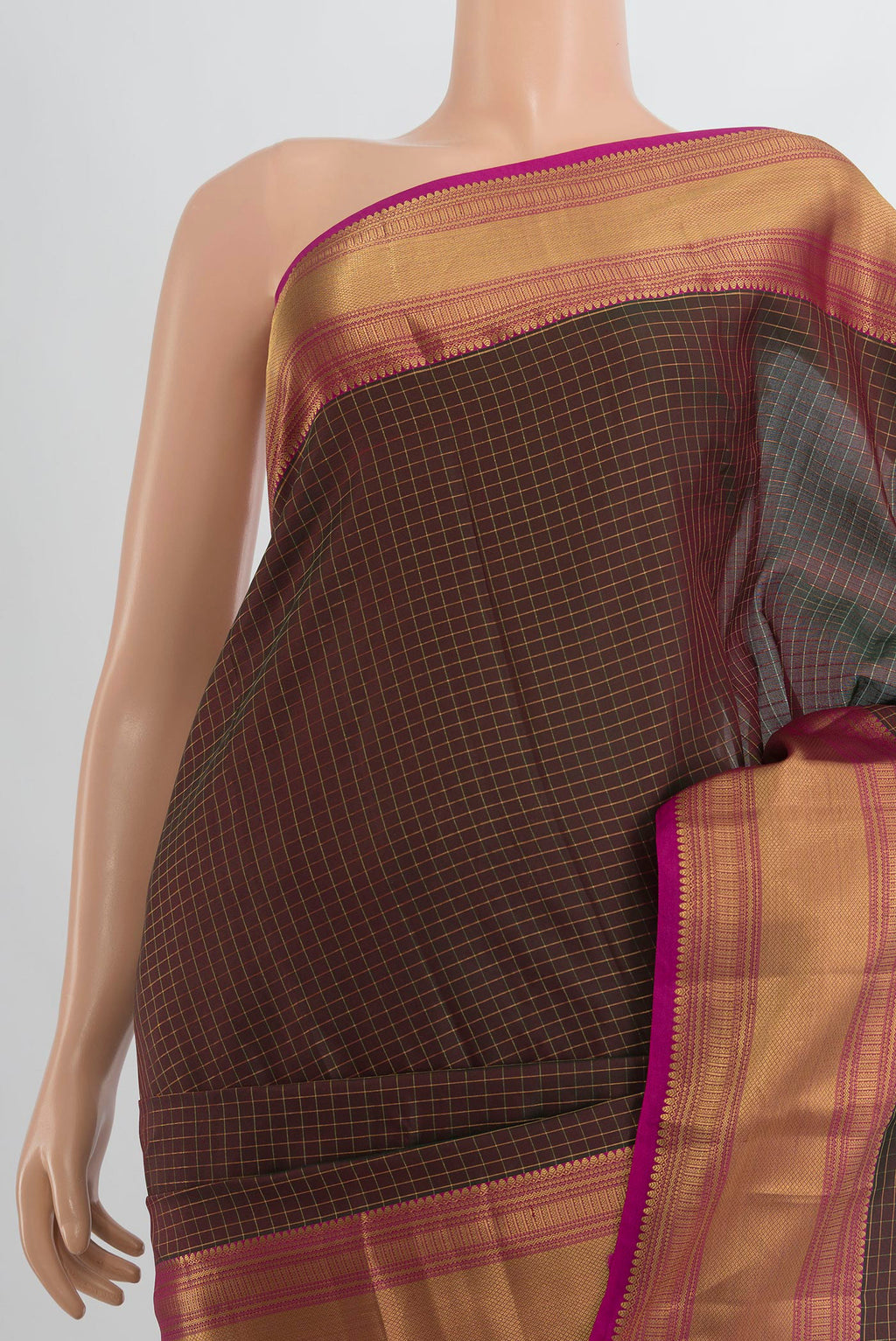 Border image of Pure Silk Coffee Brown Kanjivaram Saree with Zari Butta on the body and Silk Border. 
