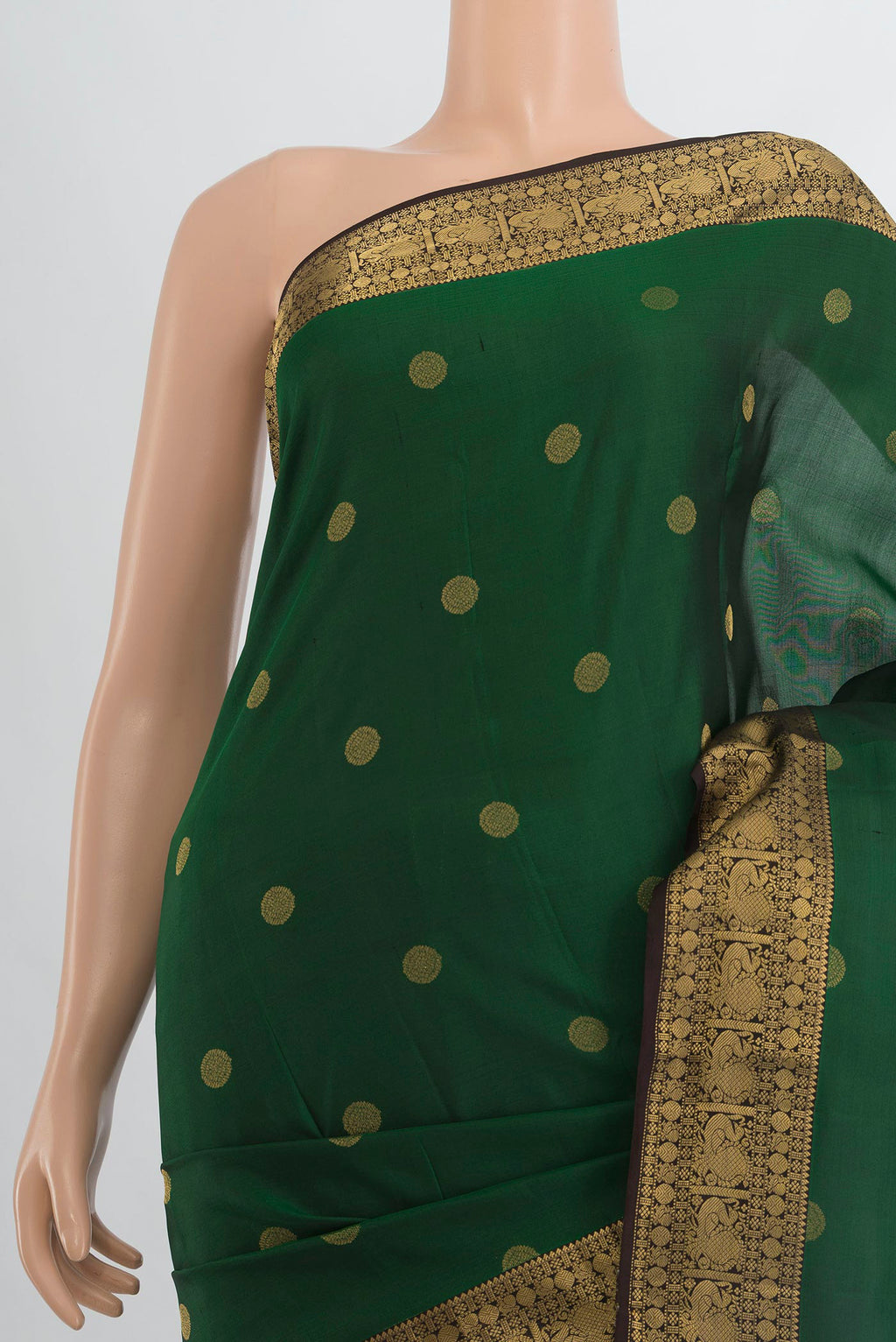 Border image of Pure Silk Mint Green Kanchipuram Saree with Zari Butta on the body and Silk Border. 