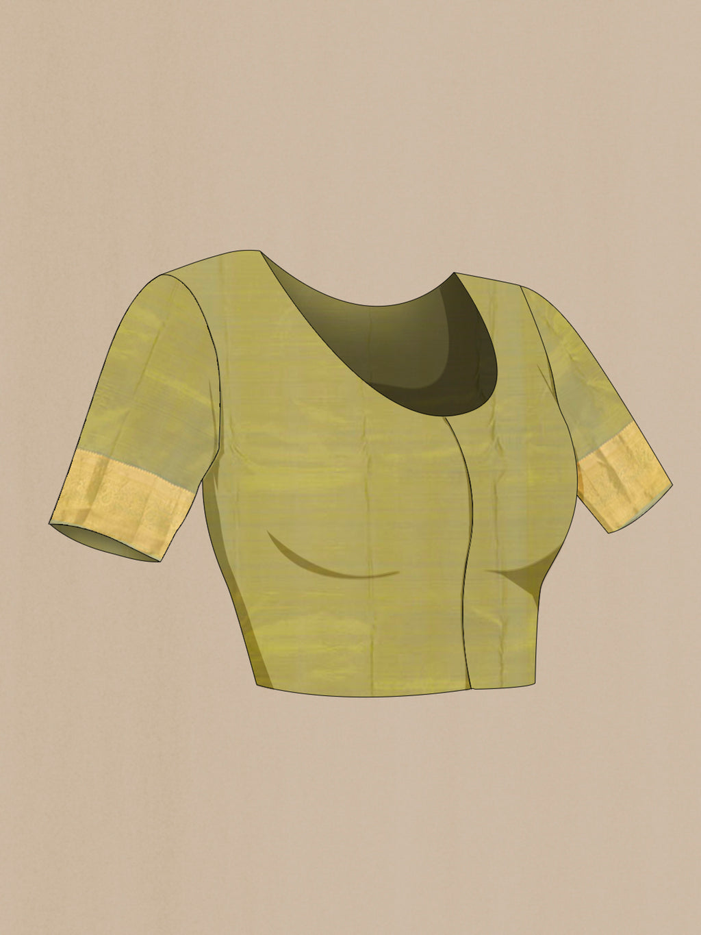Close up image of the blouse of Pure Silk Light Green Kanjivaram Saree with Zari Butta on the body and Silk Border. 