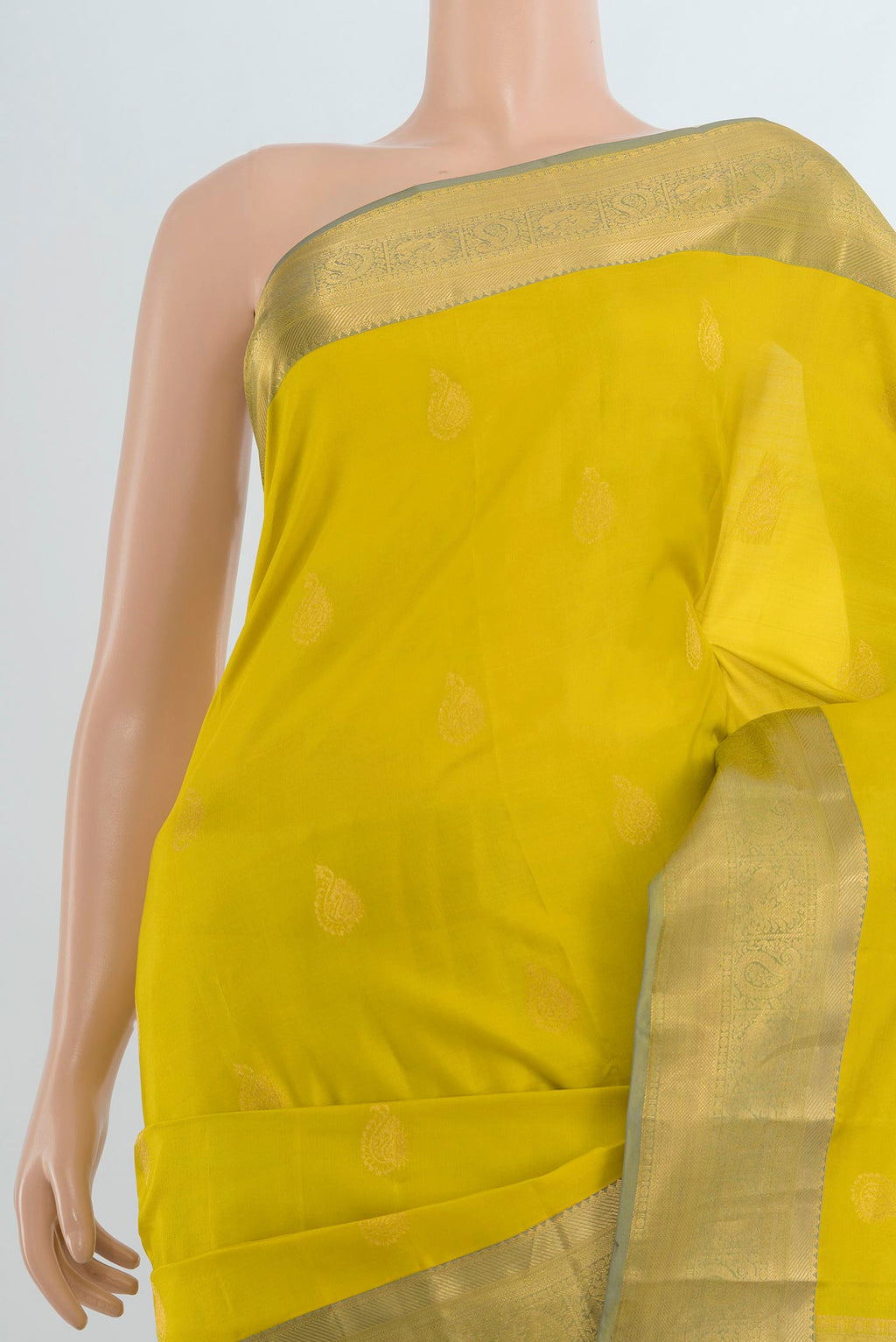 Border image of Pure Silk Light Green Kanjivaram Saree with Zari Butta on the body and Silk Border. 