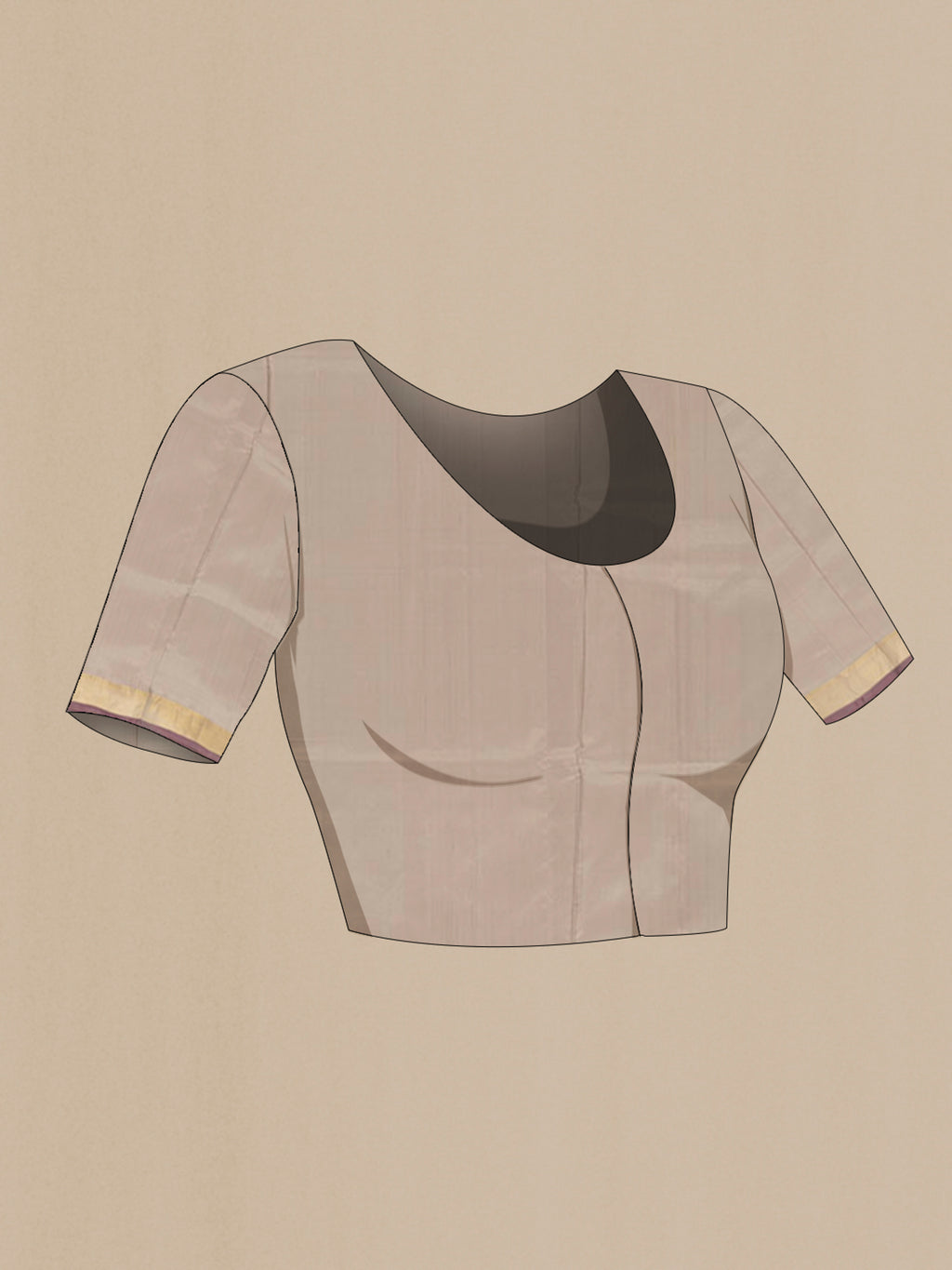 Close up image of the blouse of Pure Silk Grey Uppada Saree with Zari Butta on the body and Zari Border. 