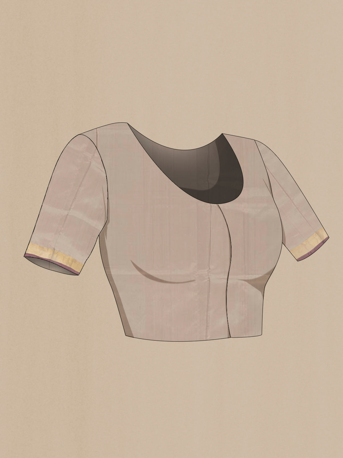 Close up image of the blouse of Pure Silk Grey Uppada Saree with Zari Butta on the body and Zari Border. 