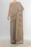 Pure Silk Grey Uppada Saree with Zari Butta on the body and Zari Border.  displayed on a mannequin