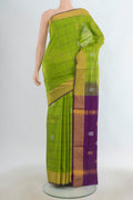 Pure Silk Parrot Green Uppada Saree with Checked design on the body and Zari Border.  displayed on a mannequin