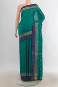 Pure Silk Teal Uppada Saree with Zari Butta on the body and Plain Border.  displayed on a mannequin