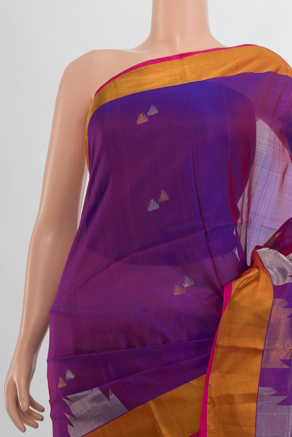 Border image of Pure Silk Violet Uppada Saree with Zari Butta on the body and Silk Border. 