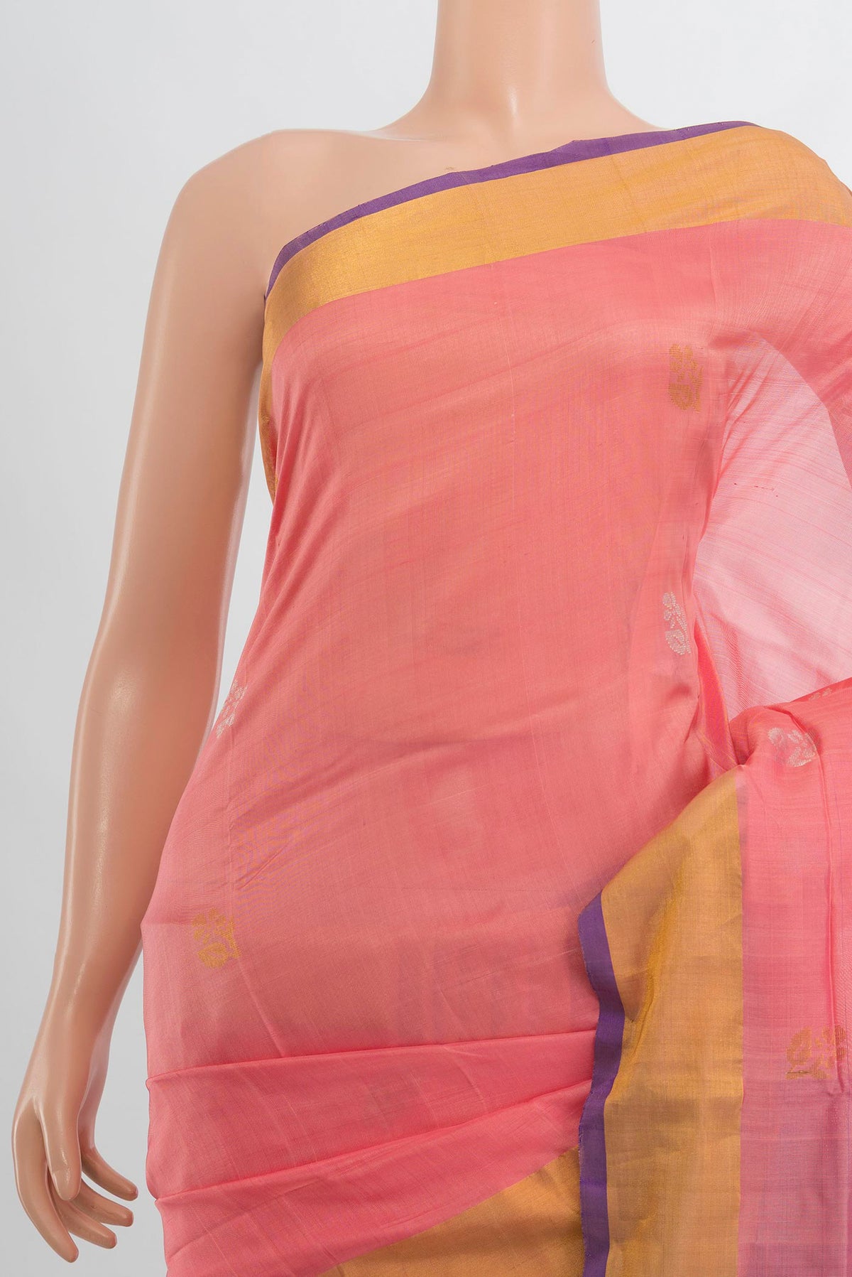 Border image of Pure Silk Rose Gold Uppada Saree with Zari Butta on the body and Silk Border. 
