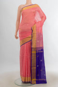 Pure Silk Rose Gold Uppada Saree with Zari Butta on the body and Silk Border.  displayed on a mannequin