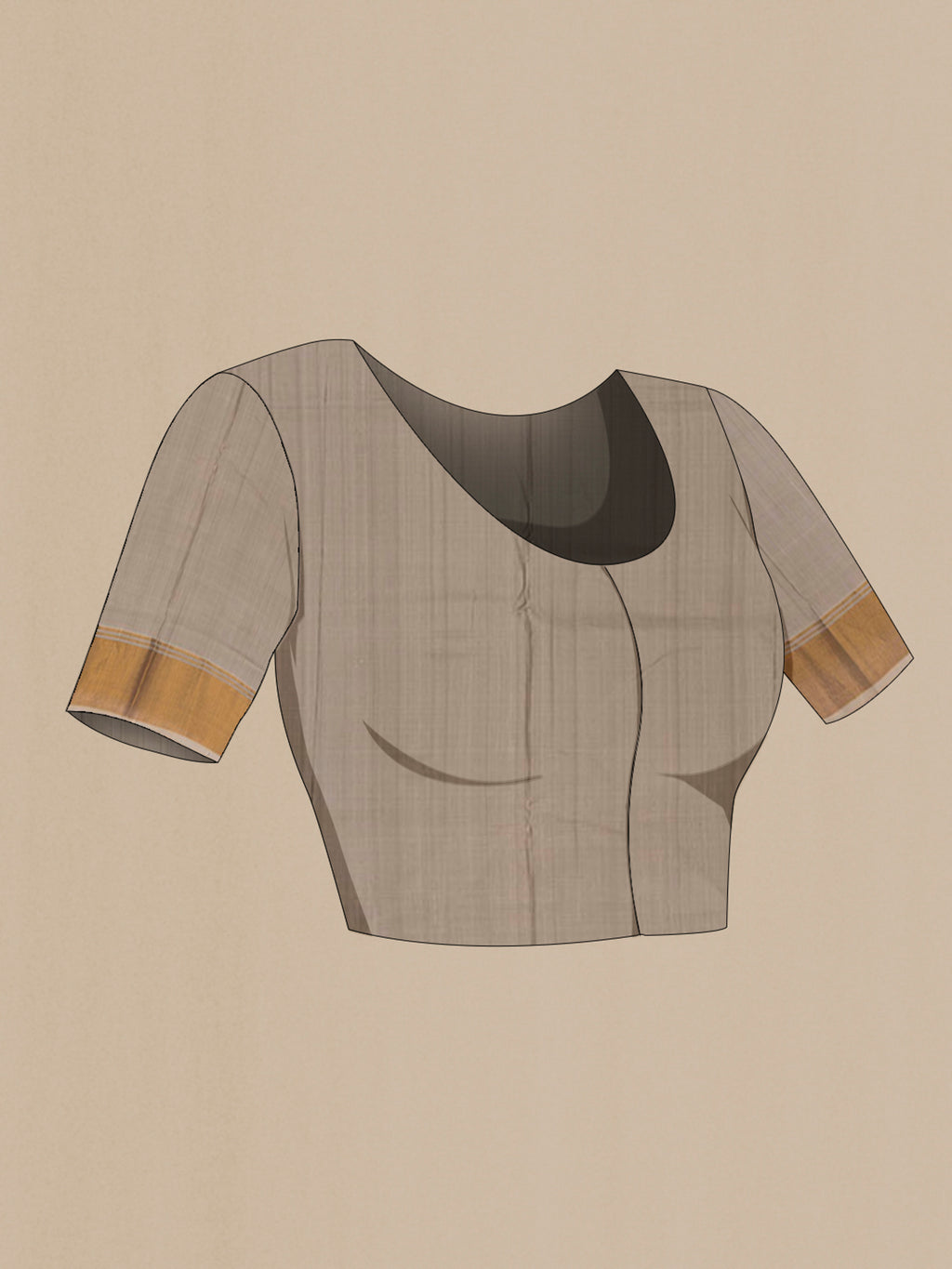 Close up image of the blouse of Pure Silk Coffee Brown Uppada Saree with Zari Butta on the body and Zari Border. 