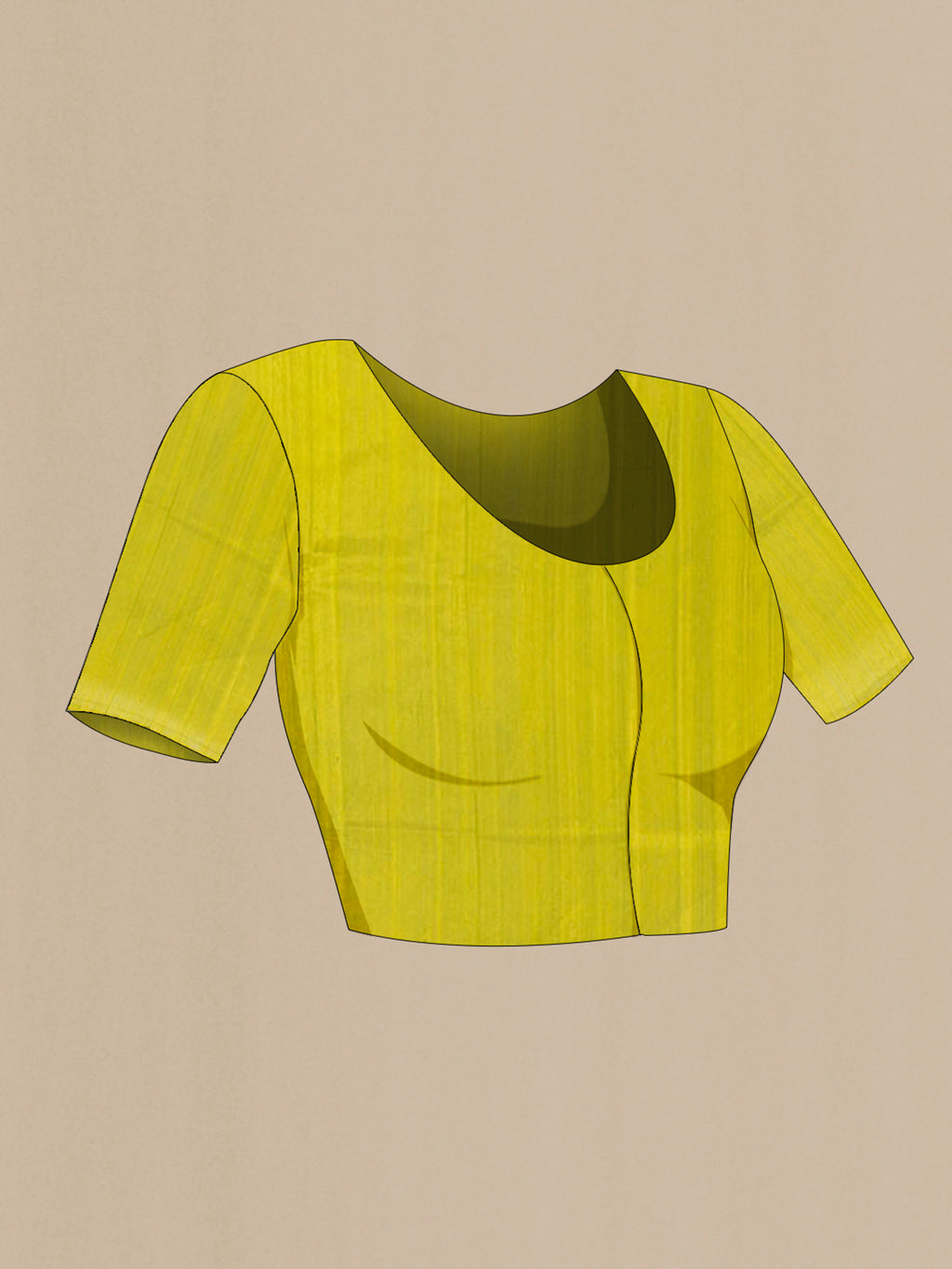 Close up image of the blouse of Lemon Yellow Tussar Saree with Zari Butta on the body and Zari Border. 
