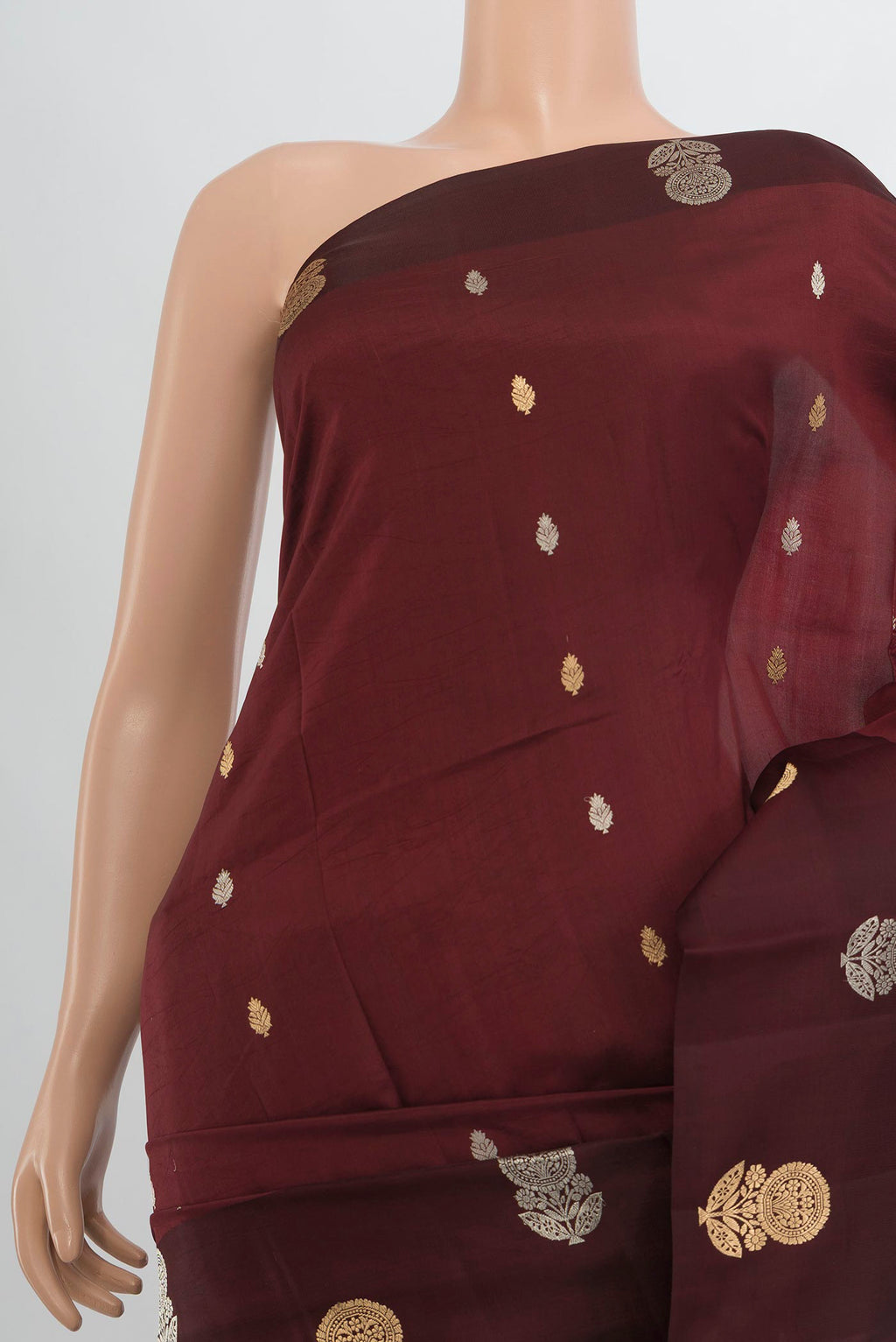 Border image of Pure Silk Coffee Brown Banarasi Katan Saree with Zari Butta on the body and Silk Border. 