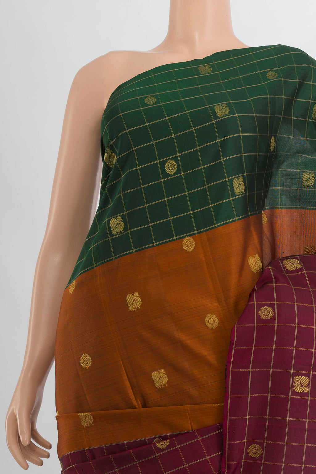 Border image of Pure Silk Multi Color Kanjivaram Saree with Zari Butta on the body and Silk Border. 