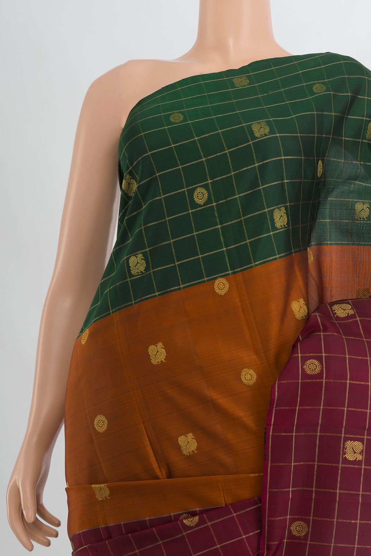 Border image of Pure Silk Multi Color Kanjivaram Saree with Zari Butta on the body and Silk Border. 
