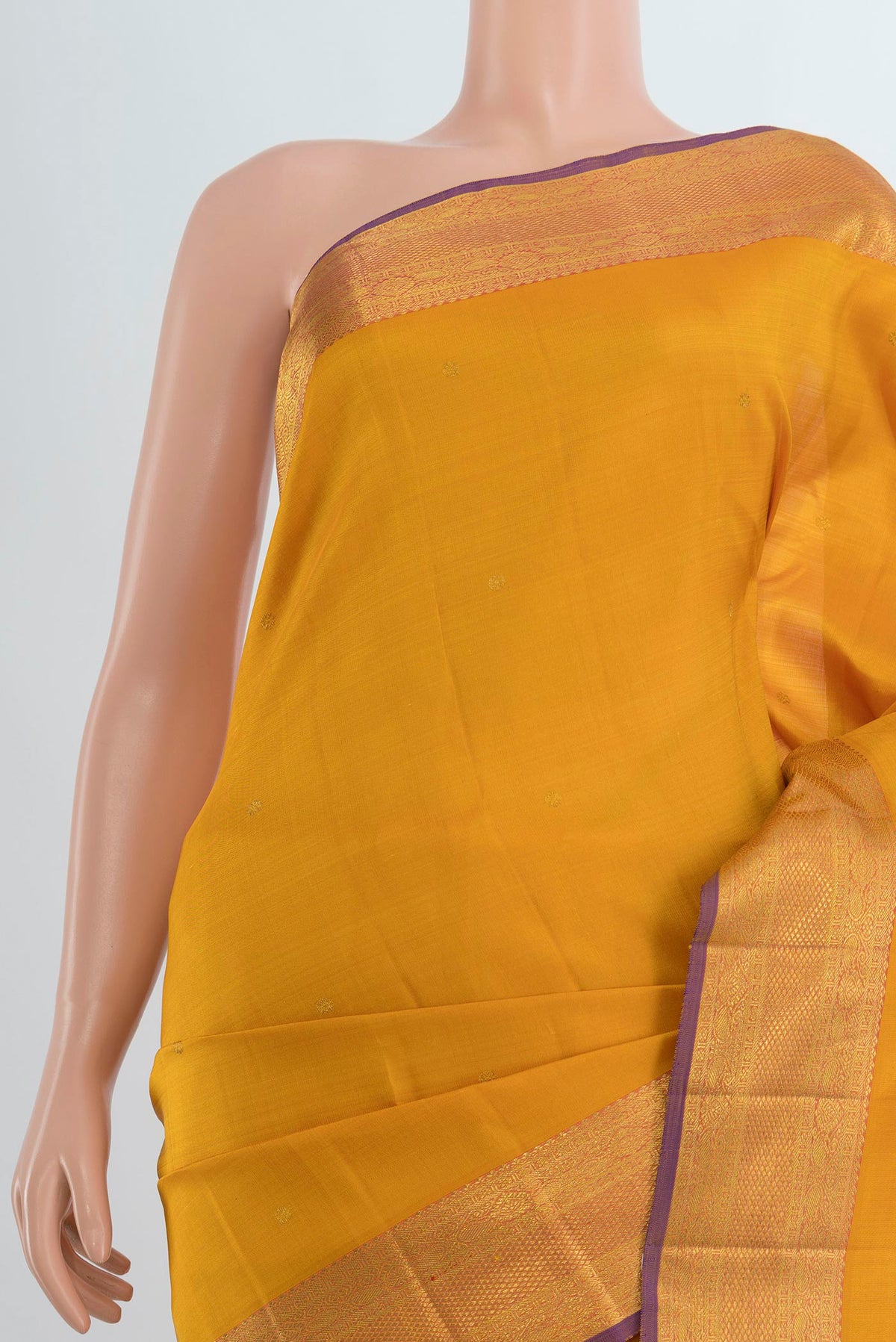 Border image of Pure Silk Pure Zari Mustard Kanjivaram Saree with Zari Butta on the body and Silk Border. 
