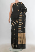 Pure Silk Black Banarasi Katan Saree with Zari Butta on the body and Fancy Border.  displayed on a mannequin