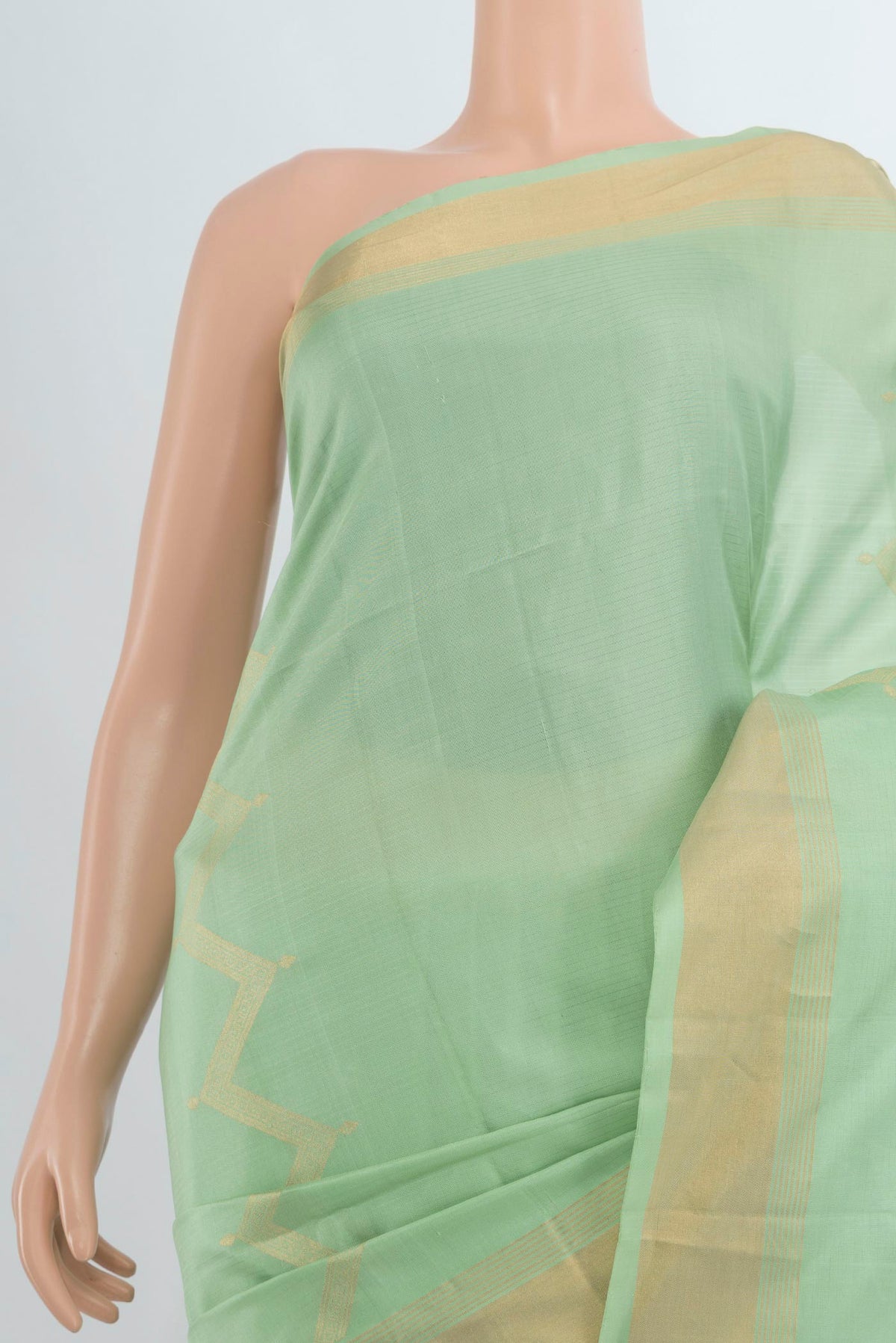 Border image of Pure Silk Pista Green Soft Saree with Zari Butta on the body and Silk Border. 