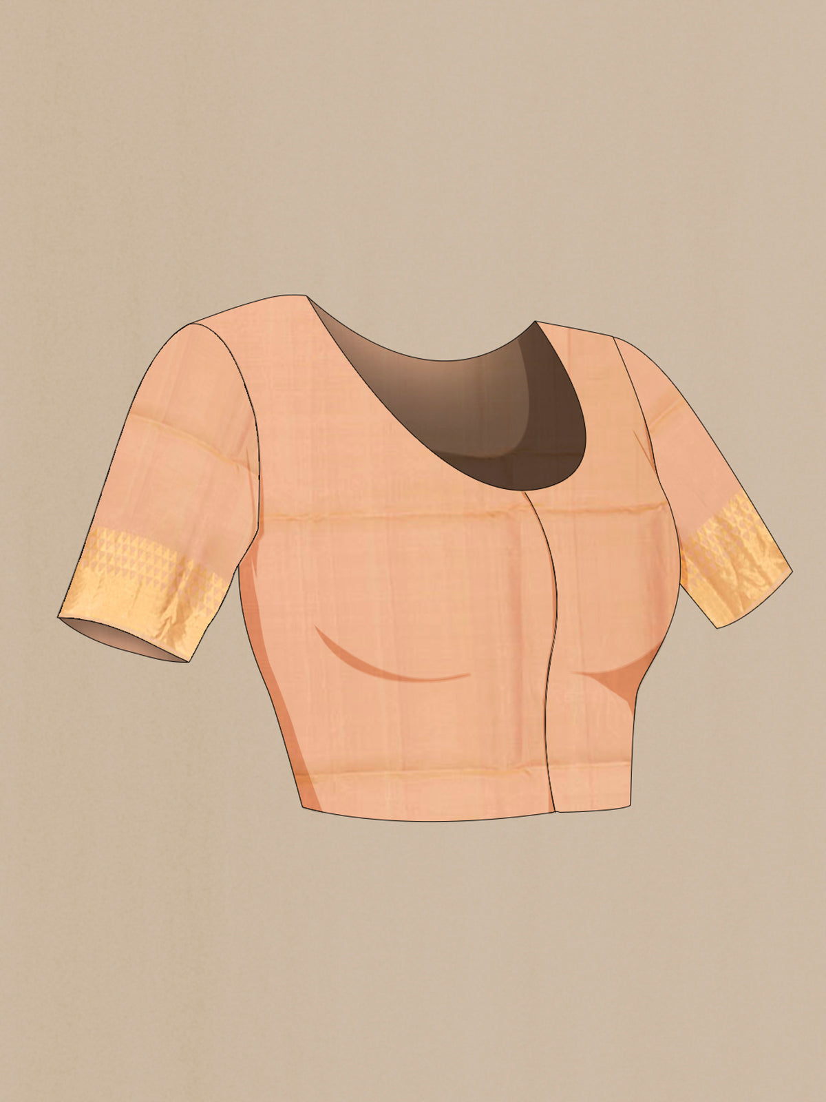 Close up image of the blouse of Pure Silk Rose pink Soft Saree with Zari Butta on the body and Zari Border. 