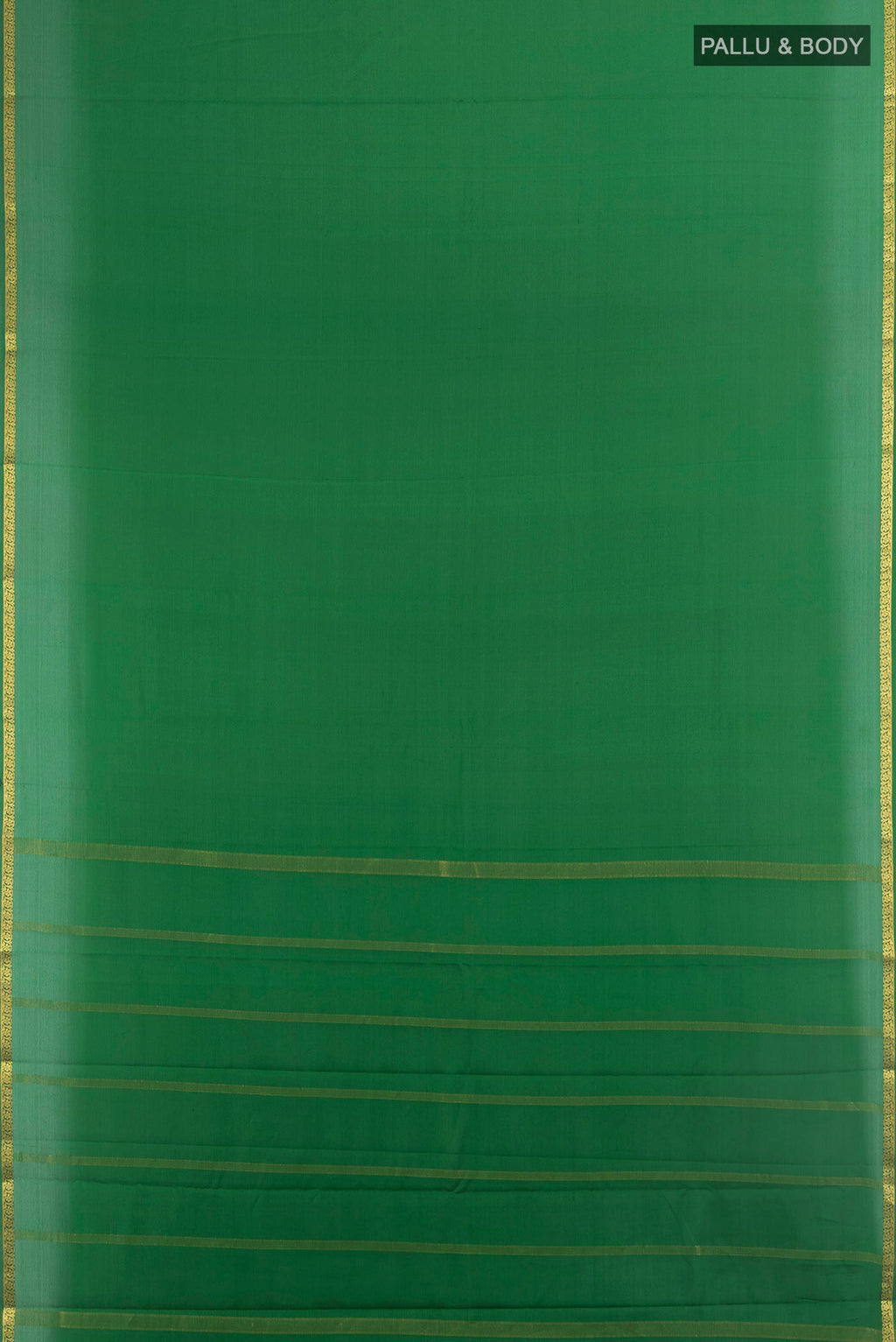 Flat view of Mint Green Mysore Crepe Saree with Plain Body and Silk Border. 