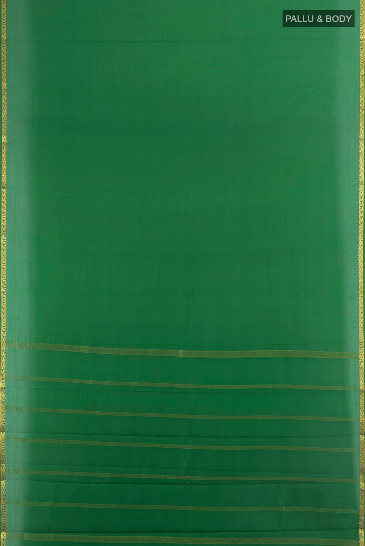 Flat view of Mint Green Mysore Crepe Saree with Plain Body and Silk Border. 