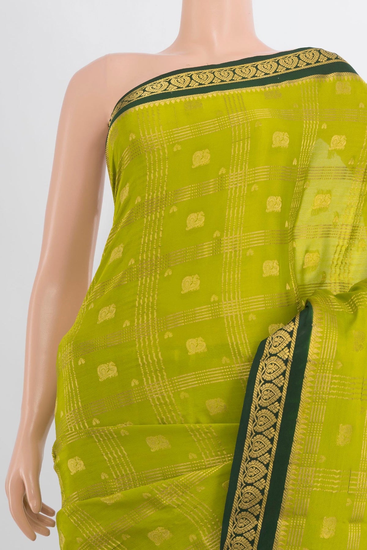 Border image of Light Green Mysore Crepe Saree with Zari Butta on the body and Silk Border. 